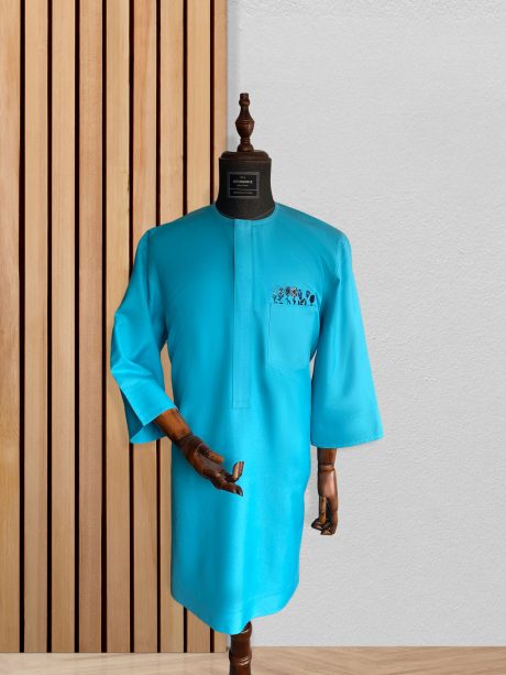 Turquoise Agbada set with an exquisite monogram embroidery