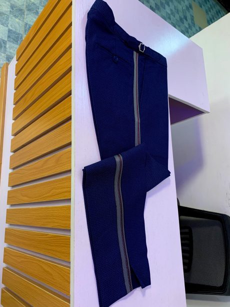 Navy pants with side panel