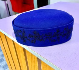 Embroidered round blue cap