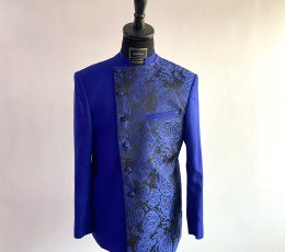 A Blue kaftan suit ensemble