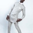 Light grey striped kaftan X collar and stylish pockets